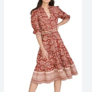 Stunning Veronica Beard "Swedie" Midi Dress in Rust Multi floral print, size 8